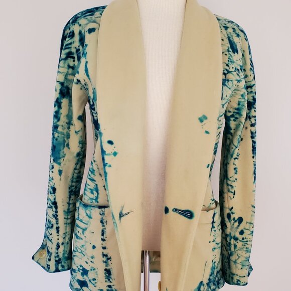 Escada 34 wool silk jacket coat blazer blue purple white ivory dyed small 4 6 8 - Picture 5 of 9